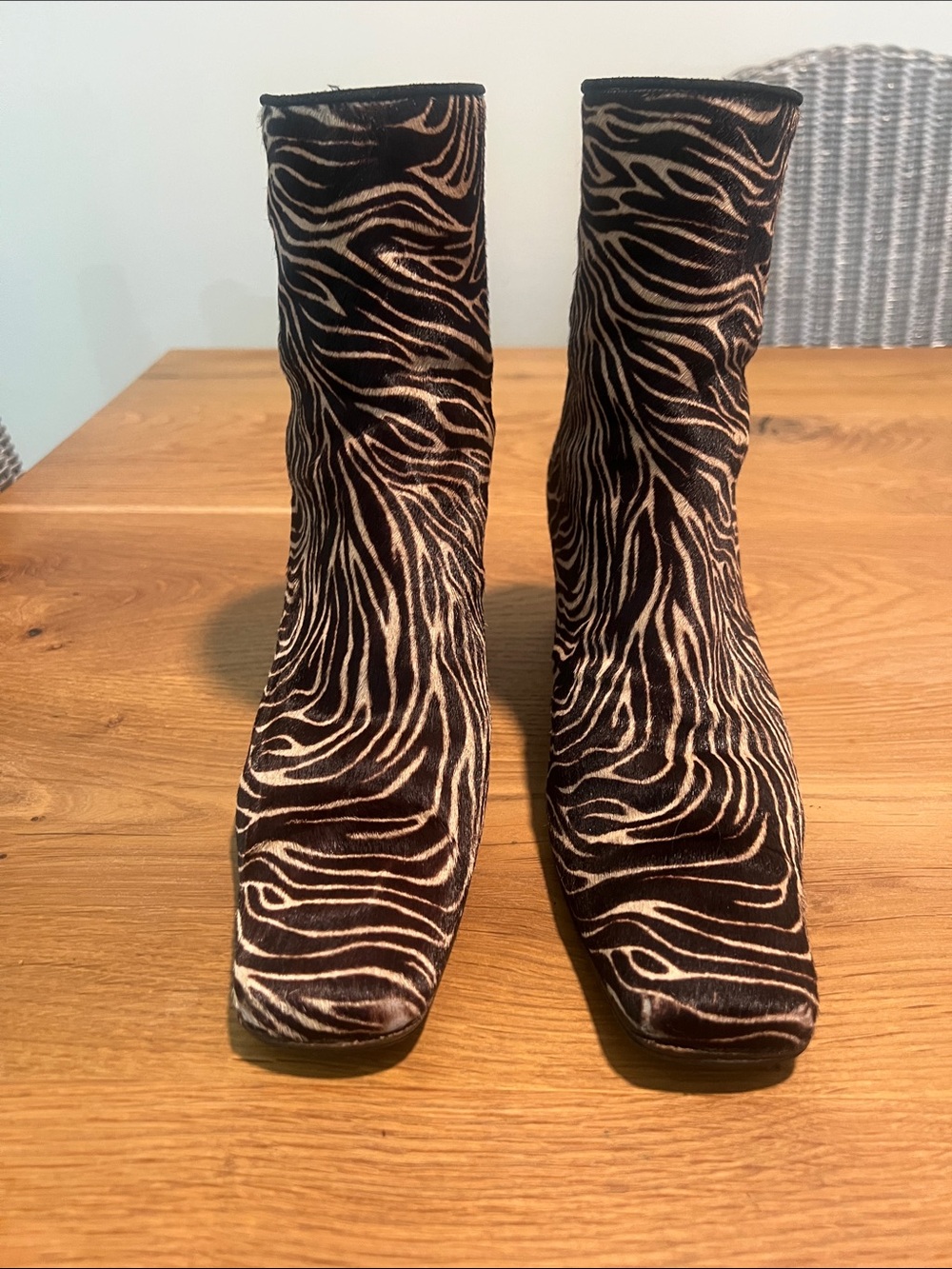 Stuart Weitzman Zebra Haircalf Ankle Boots Brown Tan Size 8